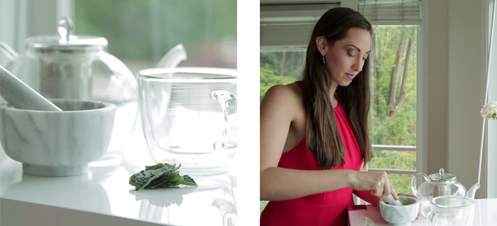 Vanessa Van Edwards preparing her fresh mint tea